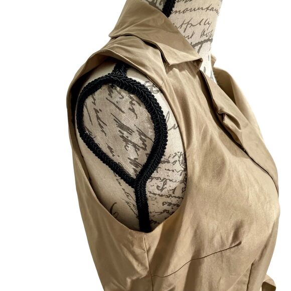 Ann Taylor Women's Y2K Khaki Collared Sheath Dress Zipper Front Tie Size 6 - Picture 3 of 9